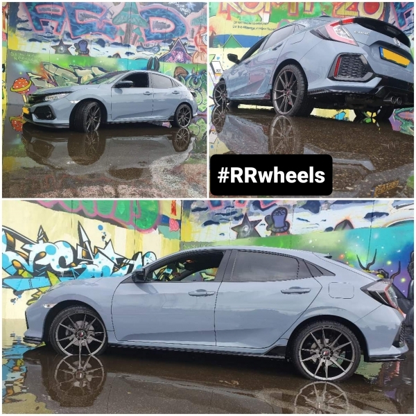 Honda Civic met nieuwe 19 inch JR21 wielen in Hyper Black. Perfecte fitment en een mooie auto om te zien!
