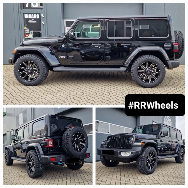 We hebben deze nieuwe Jeep Wrangler 2023 uitgerust met 20 inch Fuel Offroad-wielen / FC615 Contra Gloss Black Milled face in 5x127 9J ET20 inclusief BF Goodirch All Terrian in 275 60 20 en hebben ook 