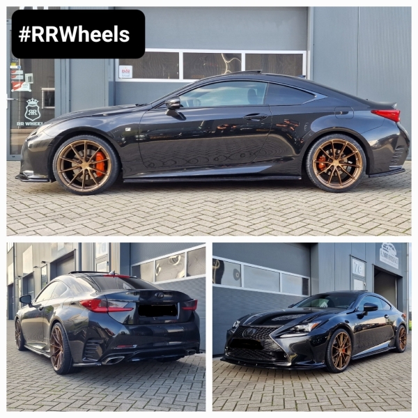 Deze prachtige Lexus RC300 voorzien van 20 inch breedset van Japan Racing type JR37 Platinum Bronze in 9J ET45 en 10J ET45 inclusief nieuwe Vredestein Ultrac Vorti banden in 235 35 20 en 275 30 20! We