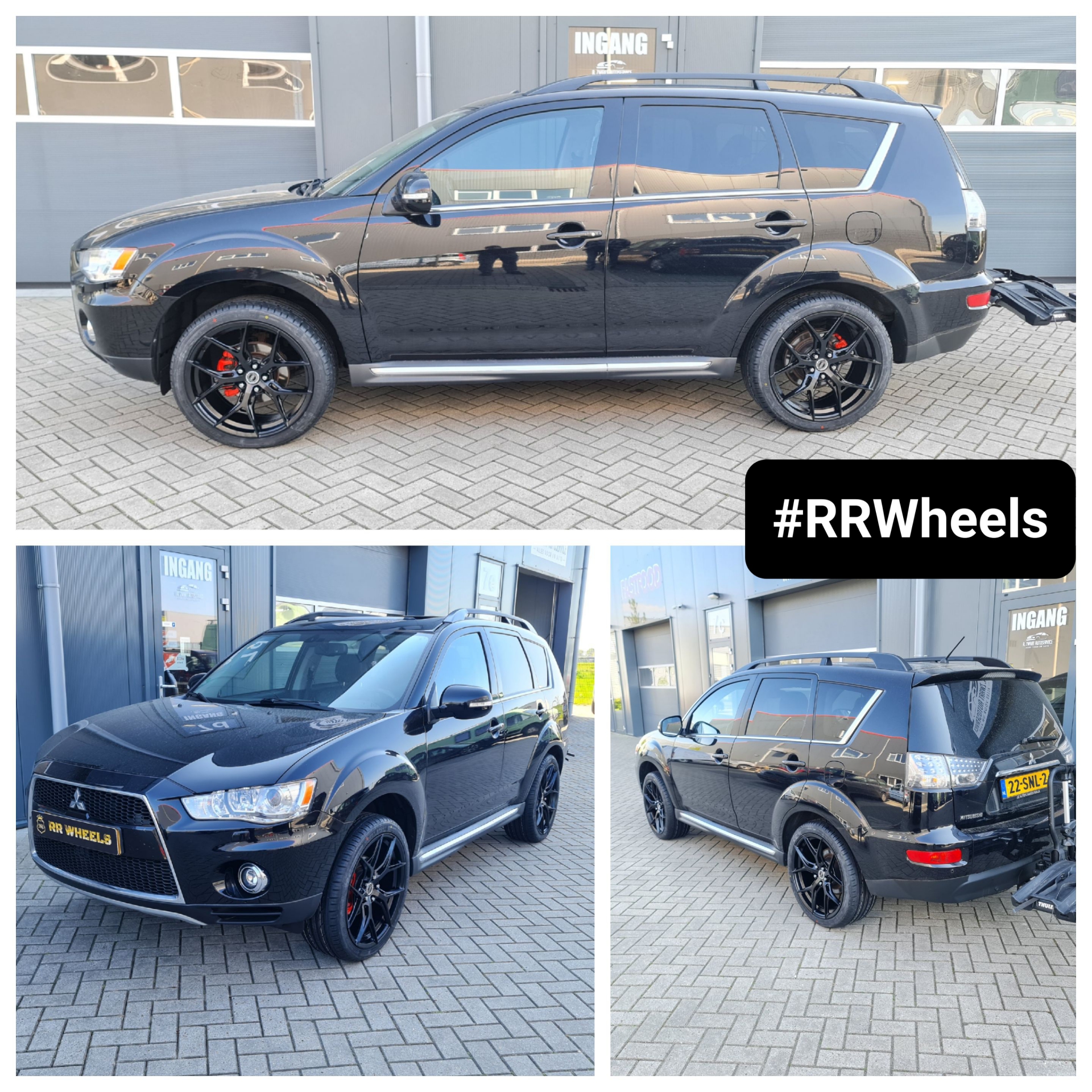 Mitsubishi Outlander voorzien van 20 inch JF Luxury DH7 Mat zwarte velgen inclusief 245 40 20 Milestone banden! Ook hebben we de remklauwen rood gespoten! Geweldig resultaat!