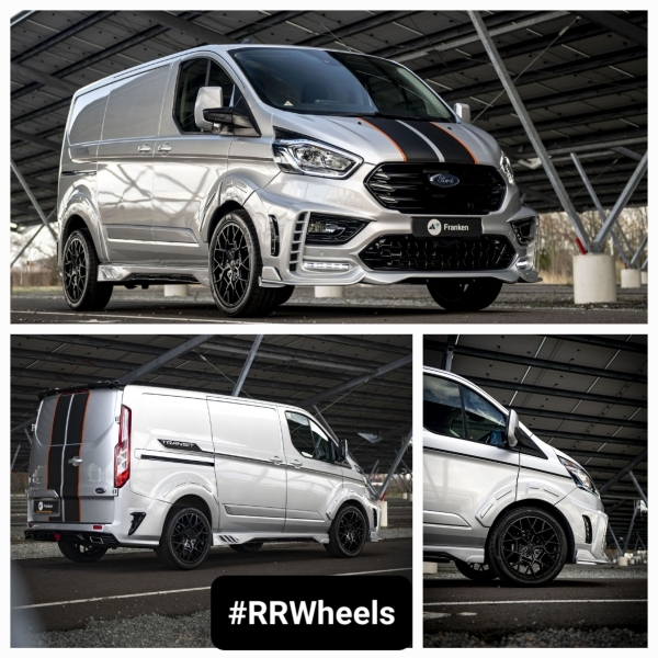 Deze Ford Transit Custom voorzien van een nieuw model van Riviera wielen in 20 inch Riviera RTX 5x160 8J ET50 in Gloss Black inclusief Kumho Ecstra PS91 in 255 40 20!