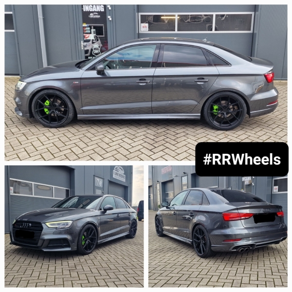 Deze Audi A3 8V Limousine hebben wij voorzien van nieuwe 19 inch Japan Racing velgen type SL01 8.5J ET45 Matt Black inclusief Hanook banden in 235 35 19! We hebben ook Eibach-veren gemonteerd de remkl