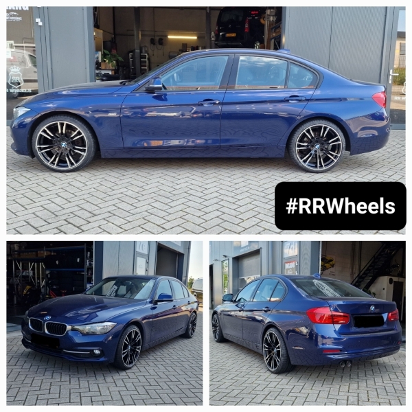 BMW 3 serie F30 voorzien van 19 inch 5x120 JF Luxury D1356 Black Machined Face velgen in 8.5j en 9.5j ET35 inclusief nieuwe Petlas banden in 225 35 19 en 255 30 19!