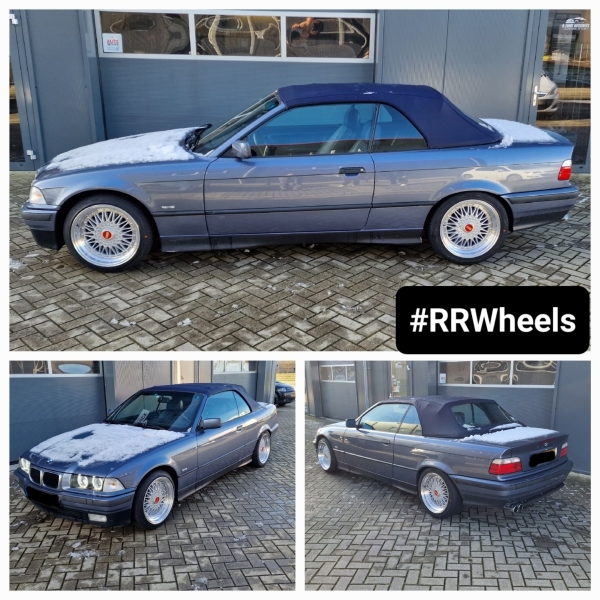 Deze BMW E36 Cabrio voorzien van Japan Racingvelgen, type JR9 in 17 inch 8.5J ET35/ET30 inclusief Nexen Nfera banden in 2054517 en 245 40 17!