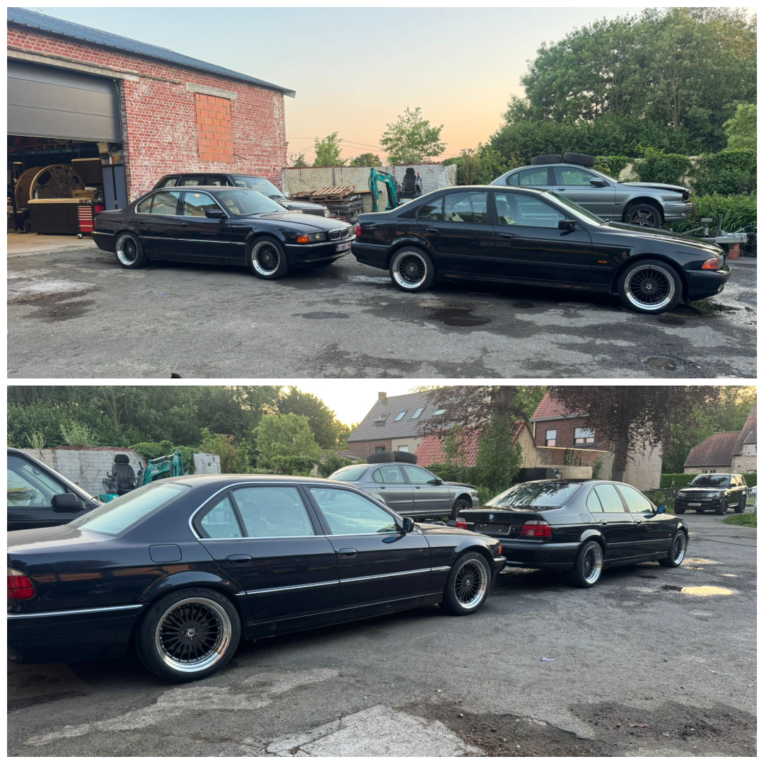 BMW 535i E39 voorzien van YKW Wheels Y8670 - Carbon Grey Machined Lip - Breedset Alpina 18 inch ET 20/15 8.5/10J