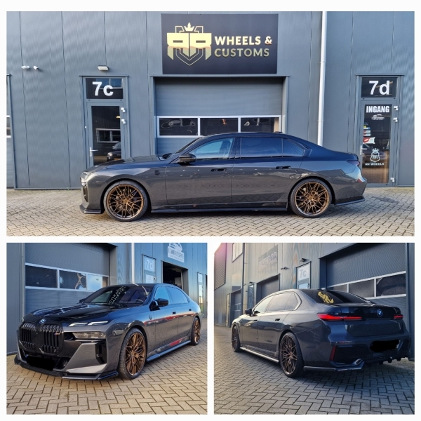 We hebben deze nieuwe Bmw I7 G70 22 inch Concave Wheels type CVR6 Brushed Bronze gemonteerd in 5x112 9.5J ET18 en 10.5J ET39 inclusief Pirelli P-Zero banden in 255 35 22 en 285 30 22, ook hebben we er