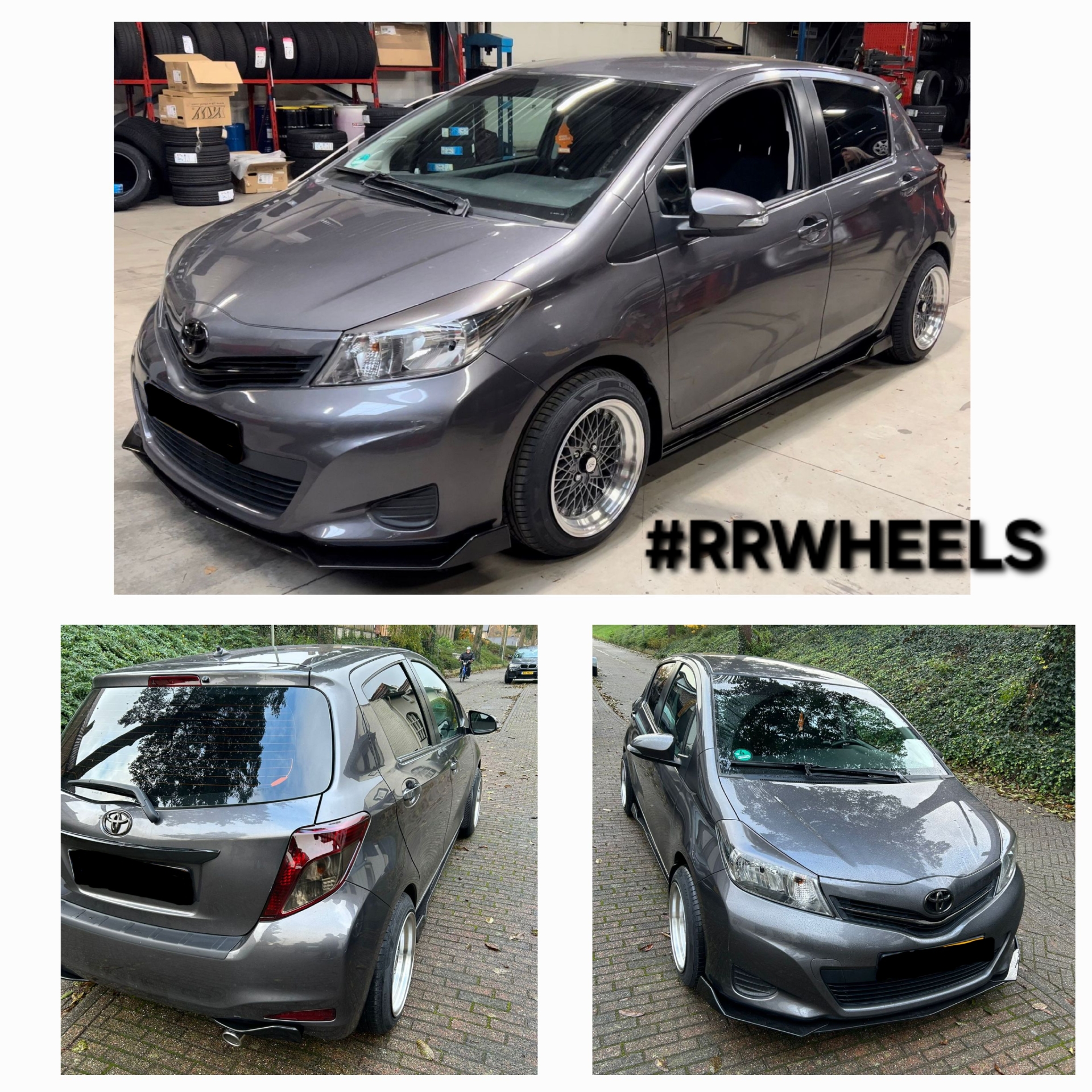Wij hebben deze Toyota Yaris XP130 uitgerust met 15 inch 8.25J 4x100 ET20 YKW-velgen / Y5207 in Carbon Grey machined Lip.