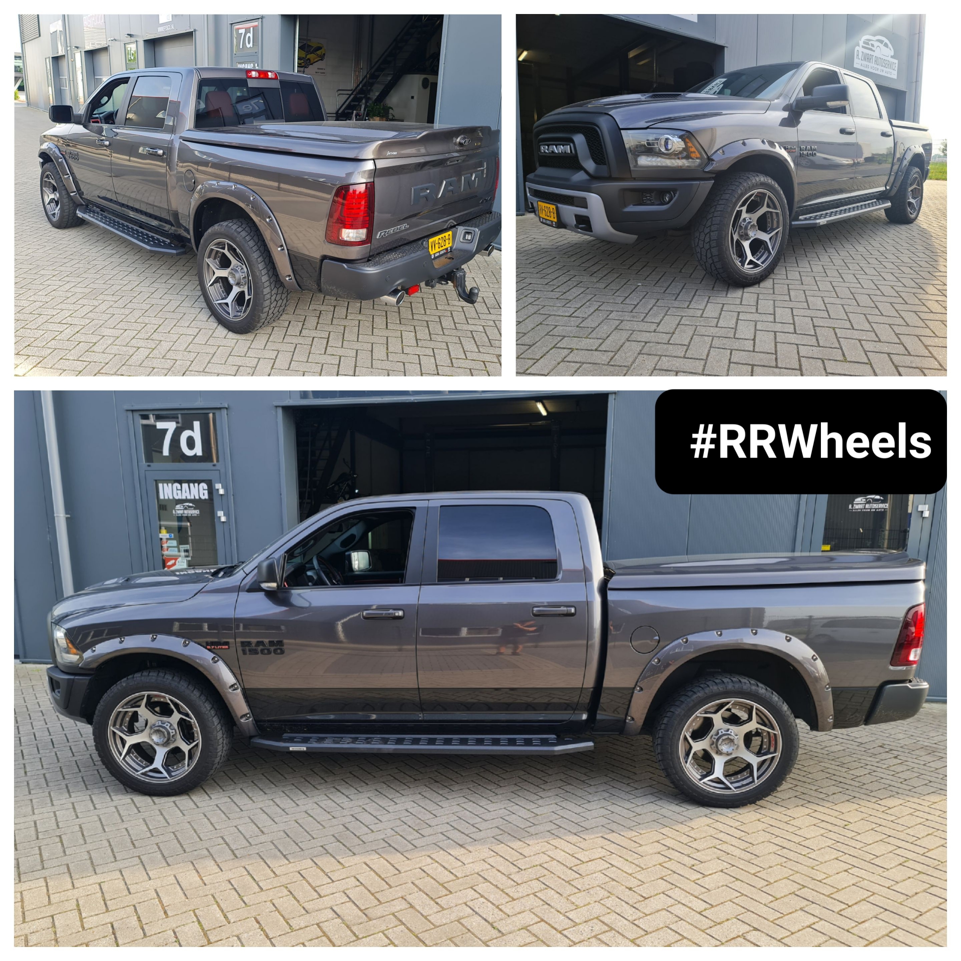 Dodge Ram uitgerust met nieuwe 22 inch 4Play 4P50 Brushed Wheels in 5x139.7 10J ET-24 inclusief Radar Renegade in 305 45 22! Ook hebben we nieuwe breedspatborden gemonteerd en op kleur gespoten! En oo