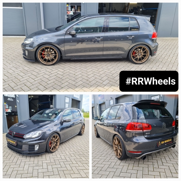 Deze VW Golf 6 hebben we voorzien van nieuwe 19 inch Motec Ultra Light Bronze in 5x112 8.5J ET43 inclusief Hankook Evo 215 35 19. Schitterend resultaat!