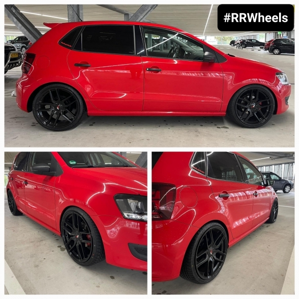 Volkswagen Polo MK5 met 18 inch Japan Racing JR25 Gloss Black in 8.5J ET40 inclusief Nankang banden in 215 35 18. De maximale fitment voor de Polo!