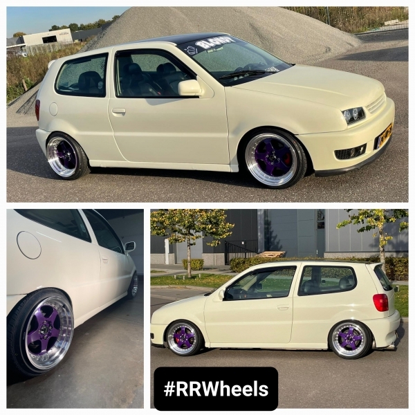 Deze zeer unieke Volkswagen Polo MK3 hebben wij voorzien van zeer bijzondere velgen! We hebben de JNC Wheels JNC010 Magic Purple velgen gemonteerd in 8J ET25 en 9J ET15 wielen inclusief Nankang Tyres 