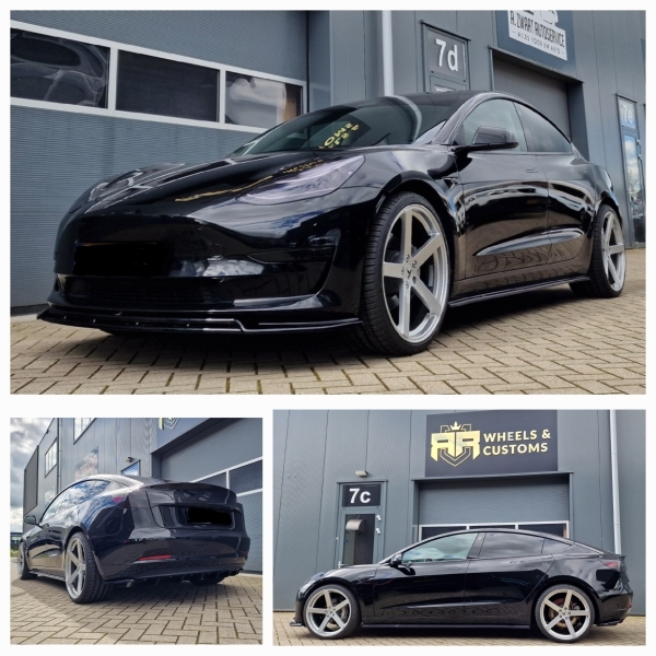 Tesla Model 3 met nieuwe custommade wielen van RR Wheels & Customs in 21 inch 9J ET32 en 10.5J ET38! Inclusief nieuwe Falken-banden in 255 30 21 en 295 25 21, ook een Full body kit van Maxton Design g