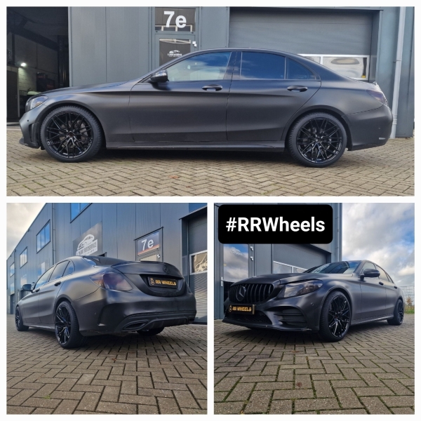 Deze Mercedes Benz C-Klasse W205 Saloon voorzien van nieuwe Wrath WF9 Gloss Black in 19 inch 5x112 8.5J ET40 en 9.5J ET42 velgen inclusief nieuwe TPMS en Vredestein All Season banden in 225 40 19 en 2