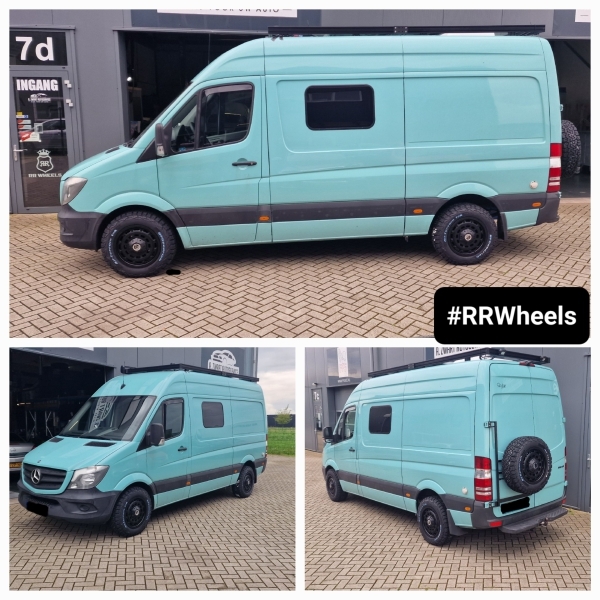 Deze Mercedes Sprinter hebben wij voorzien van nieuwe 17 inch Wolfrace Overland velgen in Matt Black 8.5J ET50 inclusief nieuwe BF Goodrich All Terrain T/A Ko2 banden in 245 65 17! Wij hebben ook een 