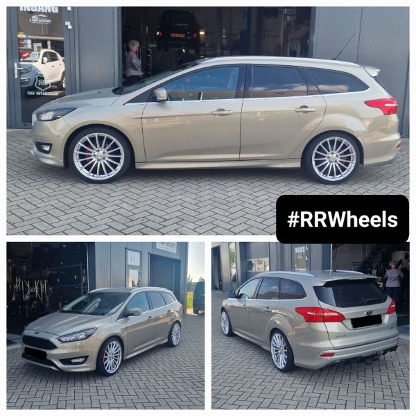 Deze Ford Focus Station hebben wij voorzien van nieuwe 19 inch Khan ART9 Hyper Silver velgen in 8.5J 5x108 ET45 inclusief 235 35 19 Kumho banden!