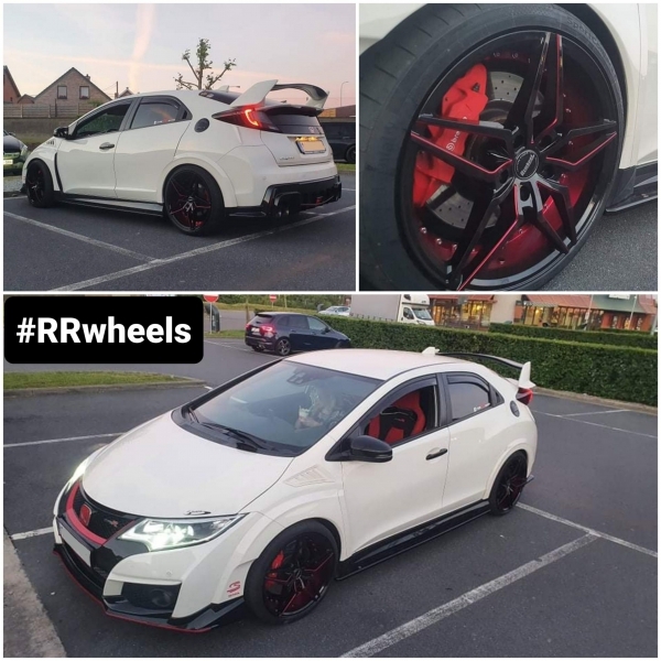 Honda Civic type R FK2 met nieuwe 19 inch breedset in 5x120 Luistone L2100 - Gloss BLack Red Milling Line in 8.5J / 9.5J ET35.